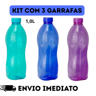 Kit 3 Garrafas de 1 Litro com Tampa Lisa – Alta Qualidade, Sem Vazamentos, Cores Sortidas