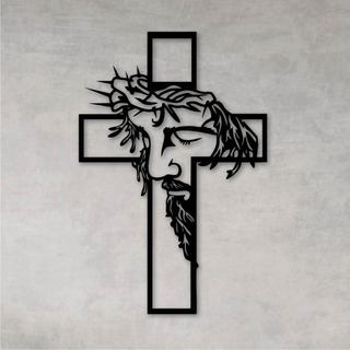 Quadro Decorativo Vazado Cristo Crucifixo Religioso MDF Preto 3