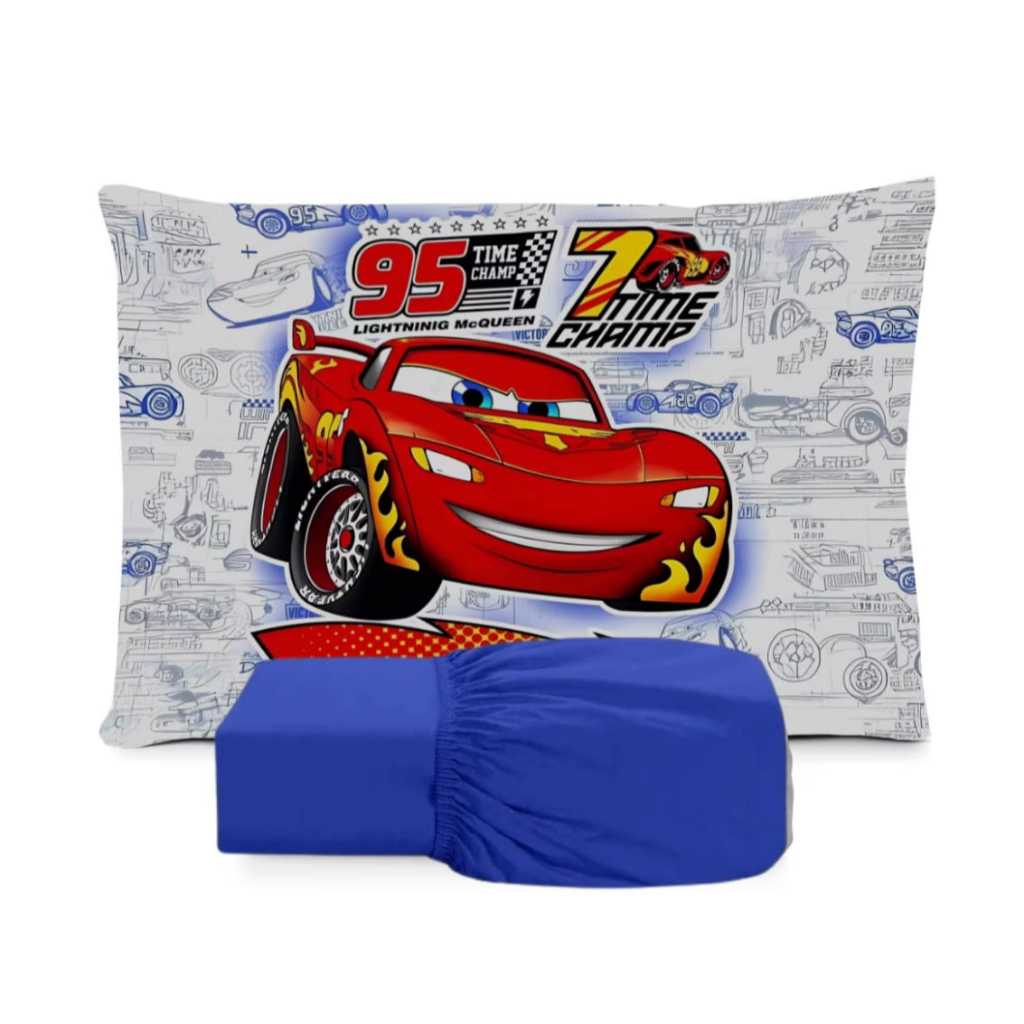 JOGO DE LENÇOL DE LUXO SOLTEIRO INFANTIL CARROS MCQUEEN FRONHA ...