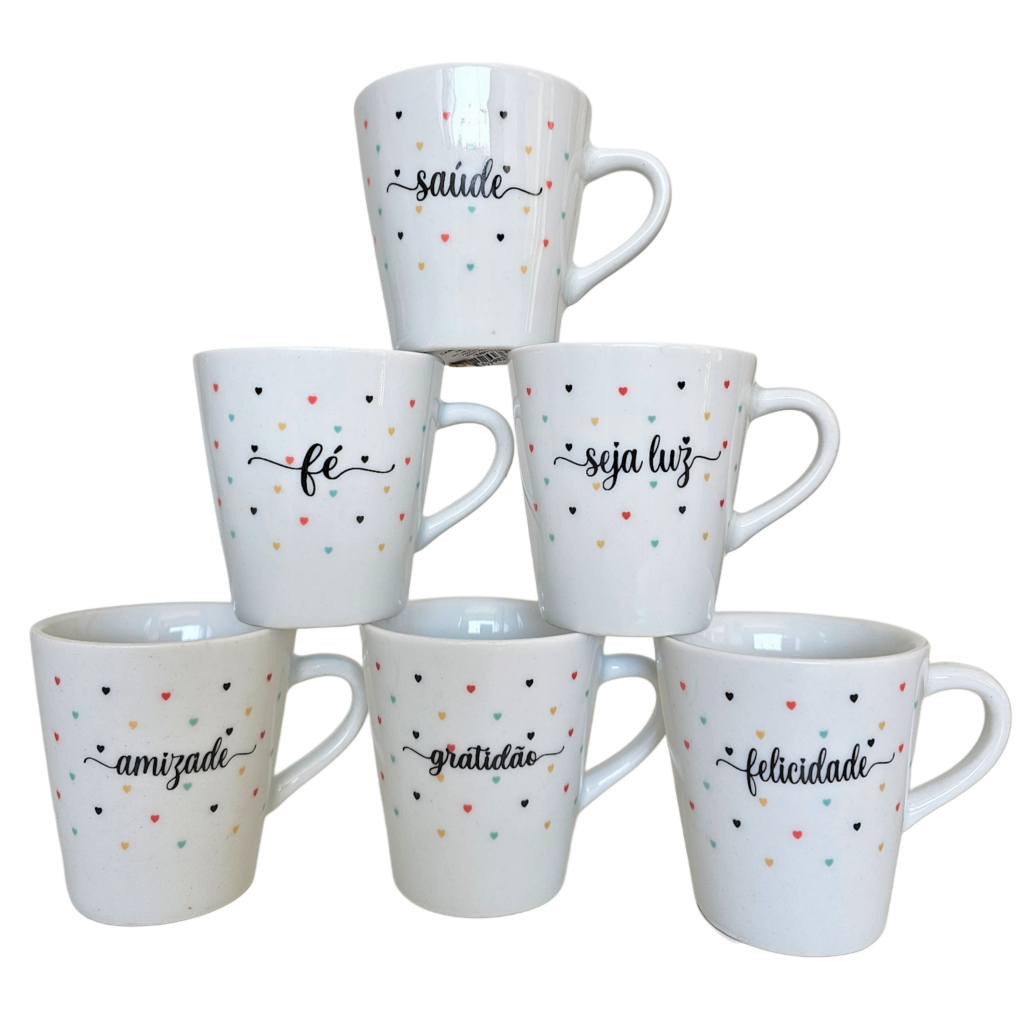Kit 6 Canecas Decoradas Porcelana Tulipa 120ml com Frases Inspiradoras ...