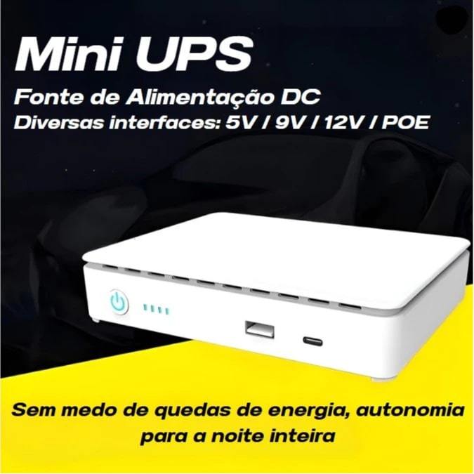 Mini Nobreak UPS de 35 W c/Entrada DC(9/12Vdc) | Tipo-C | USB(5V/2.4A) | Poe(15/24Vdc) | Knup/KP-588