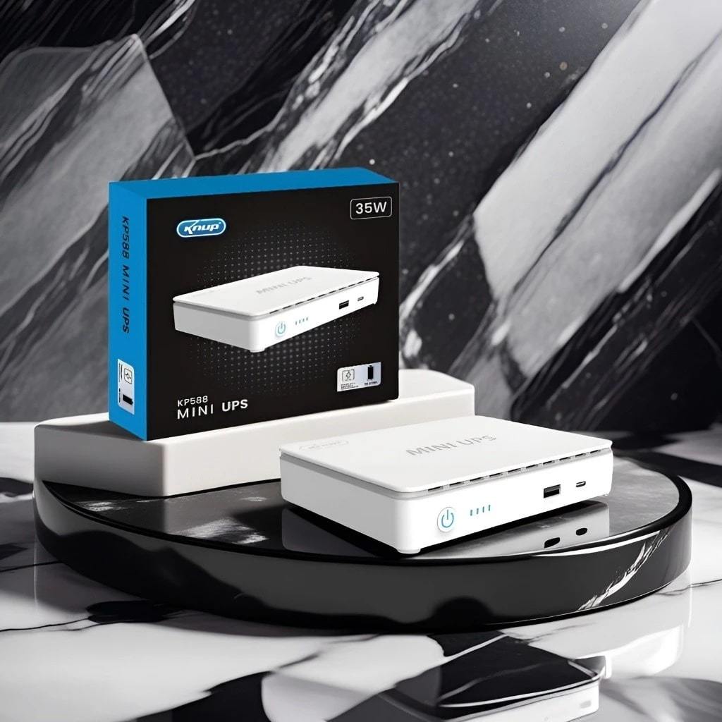 Mini Nobreak UPS de 35 W c/Entrada DC(9/12Vdc) | Tipo-C | USB(5V/2.4A) | Poe(15/24Vdc) | Knup/KP-588