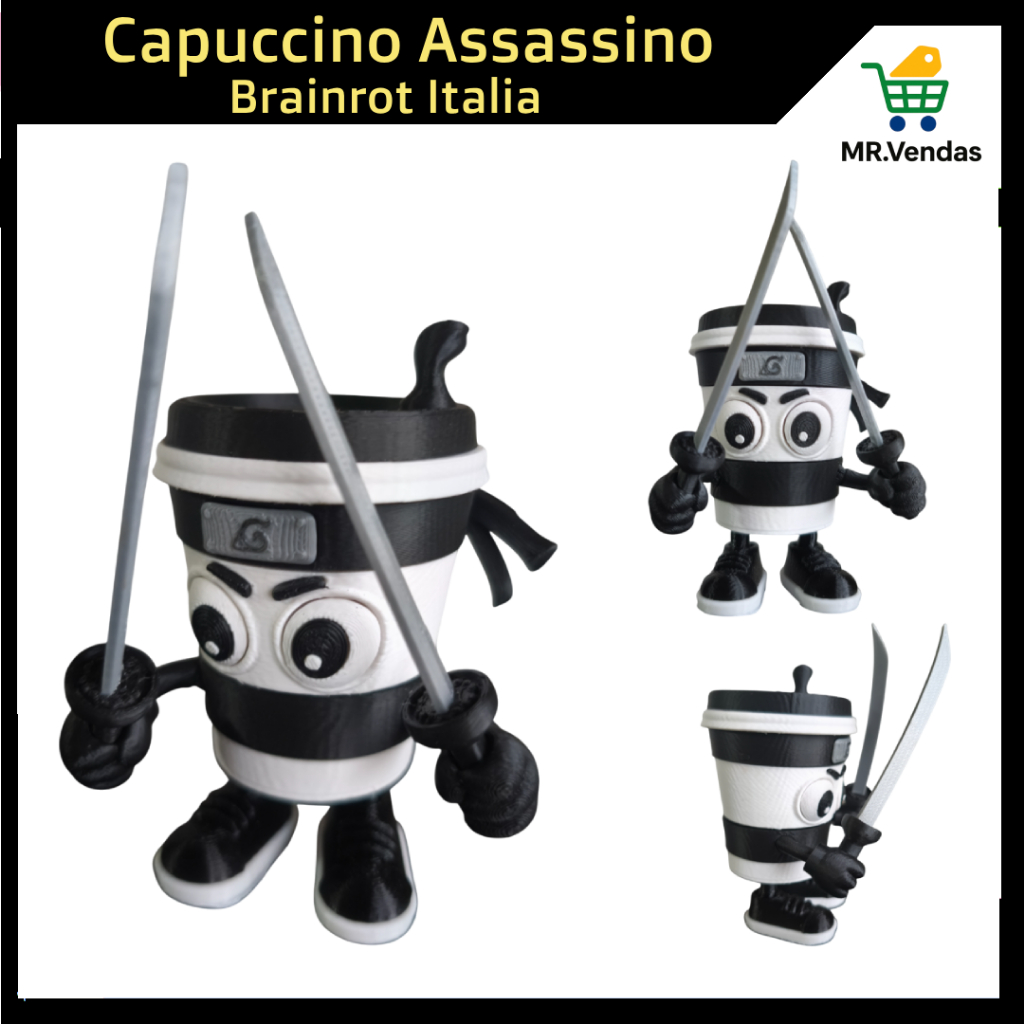 Capuccino Assassino Boneco Brainrot Italia Meme ARTICULADO -12 cms ...
