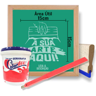 kit serigrafia com tela personalizada 25x25 matriz gravada silk screen + tinta + rodo + espátula