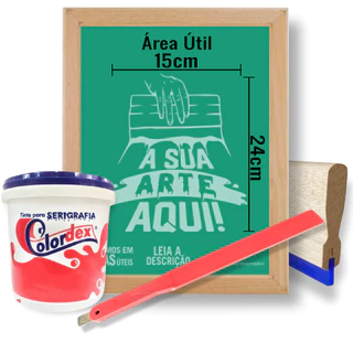 kit serigrafia com tela personalizada 25x35 matriz gravada silk screen + tinta + rodo + espátula