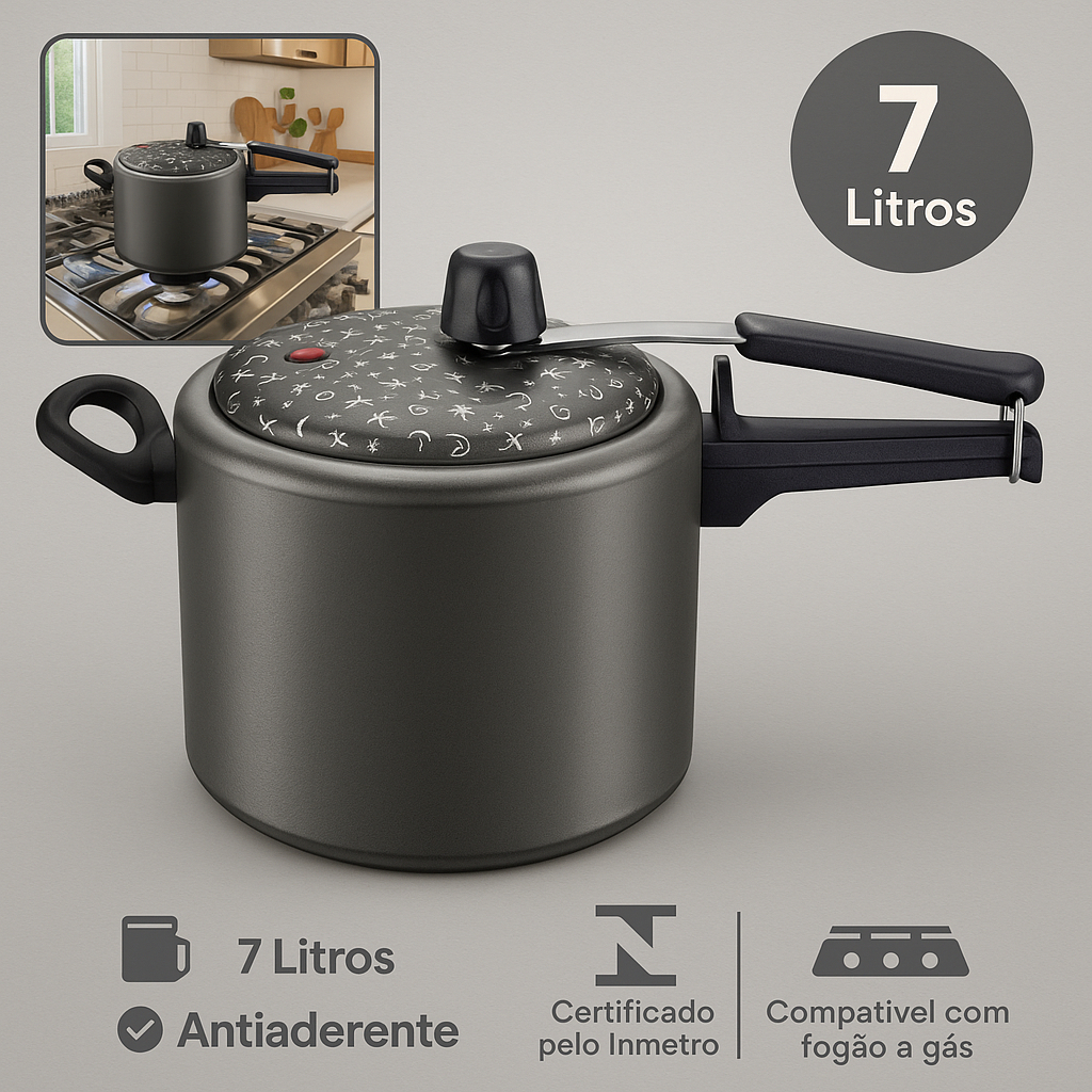 Panela de pressão Panelux 7 litros Antiaderente Fechamento Interno ...
