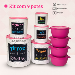Kit potes de mantimentos cozinha com 9 peças de plástico decorado — foto 2 — Achou Levou Brasil