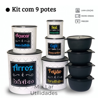 Kit potes de mantimentos cozinha com 9 peças de plástico decorado — foto 3 — Achou Levou Brasil