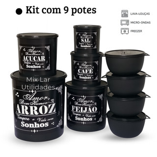 Kit potes de mantimentos cozinha com 9 peças de plástico decorado — foto 4 — Achou Levou Brasil
