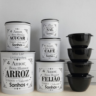 Kit potes de mantimentos cozinha com 9 peças de plástico decorado — foto 5 — Achou Levou Brasil