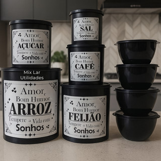 Kit potes de mantimentos cozinha com 9 peças de plástico decorado — foto 6 — Achou Levou Brasil