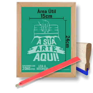 kit serigrafia com tela personalizada 25x35 matriz gravada + rodo + espátula silk screen