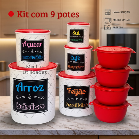 Kit potes de mantimentos cozinha com 9 peças de plástico decorado — foto 1 — Achou Levou Brasil