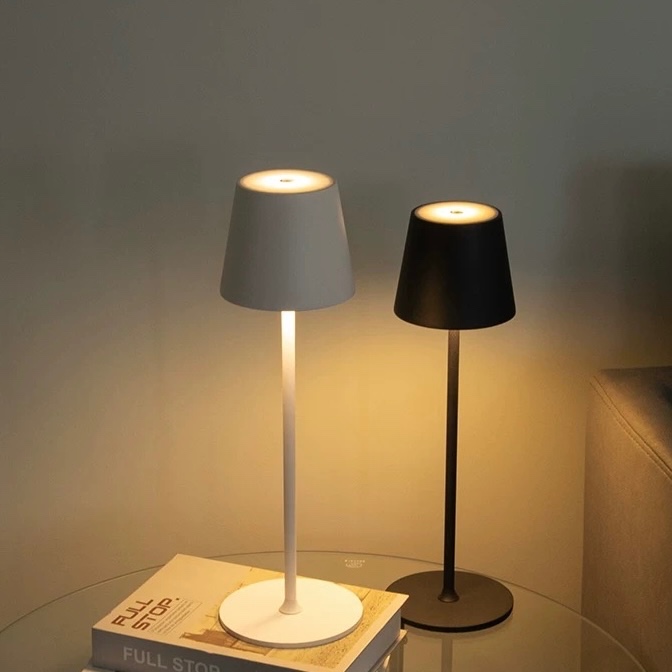 Luminária Abajur Mesa Led Touch Dimerizável S/ Fio Recarregável Base Redonda