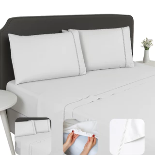 Jogo de Lençol 04 Peças 400 Fios Micropercal Ponto Palito Solteiro, Casal, Queen, e King Super Macio em Oferta na Shopee