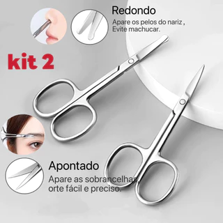 Kit 2 Tesoura Tesourinha Cortar Unha Sobrancelha Cílios Cortador p/ Unhas bebes Ponta Curva E Fina