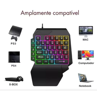 Kit Teclado de Uma Mão Rgb Led Para Celular Com Cabo  Otg Micro Usb, Tipo CGamer Jogos em Oferta na Shopee