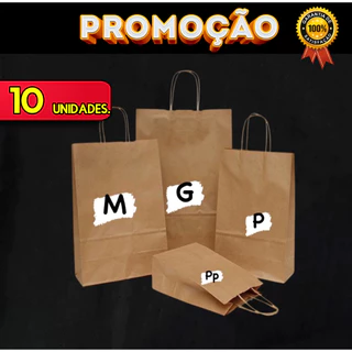 Sacola Kraft Com Alça - 10 UNIDADES - Tamanho ( PP / P / M / G )