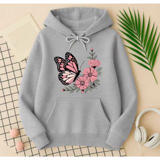 Blusa de Frio Moletom Feminino Borboleta e Flores Primavera Look Quentinho Inverno Versátil Promoção