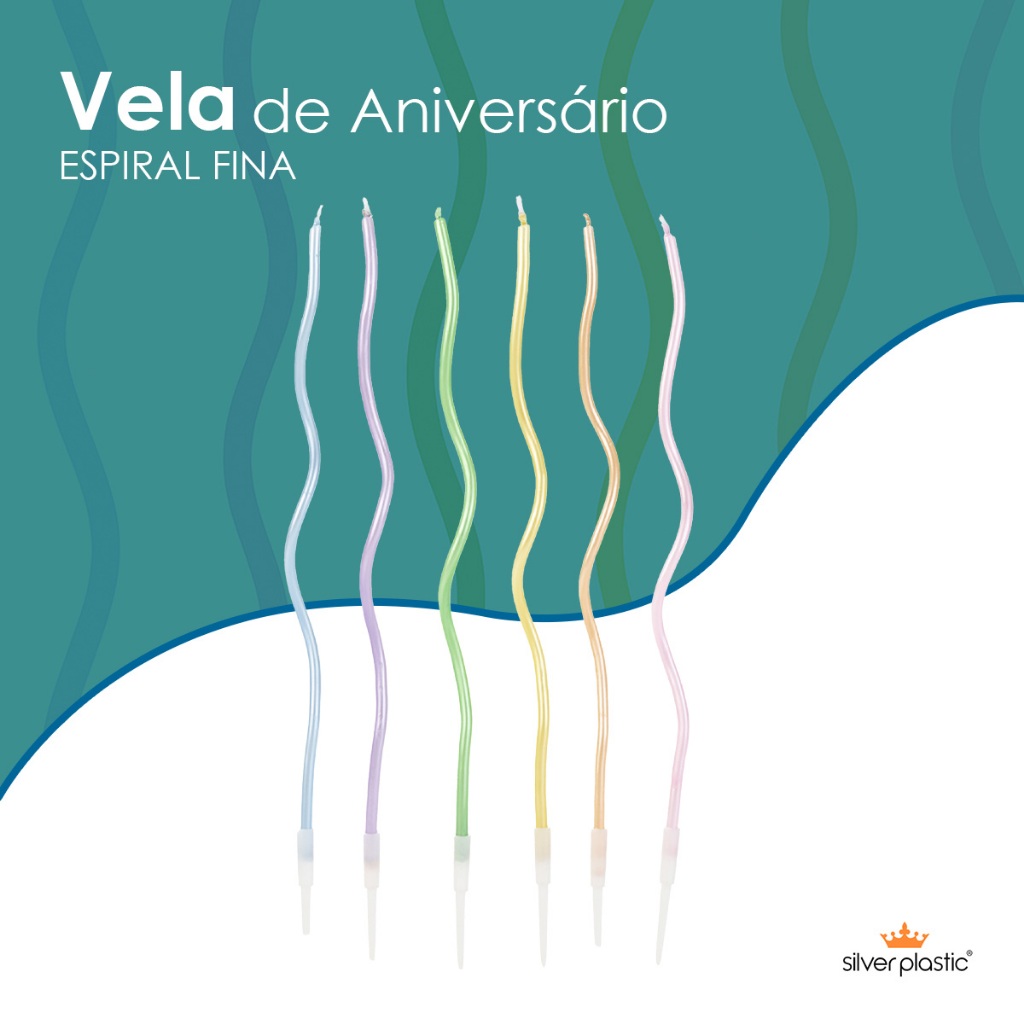 Vela de Aniversario Palito Espiral Fina 19 cm Colorida Candy 6 Unidades ...