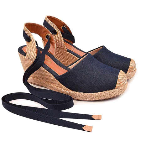 Sandália anabela espadrille de amarrar feminina Macerata