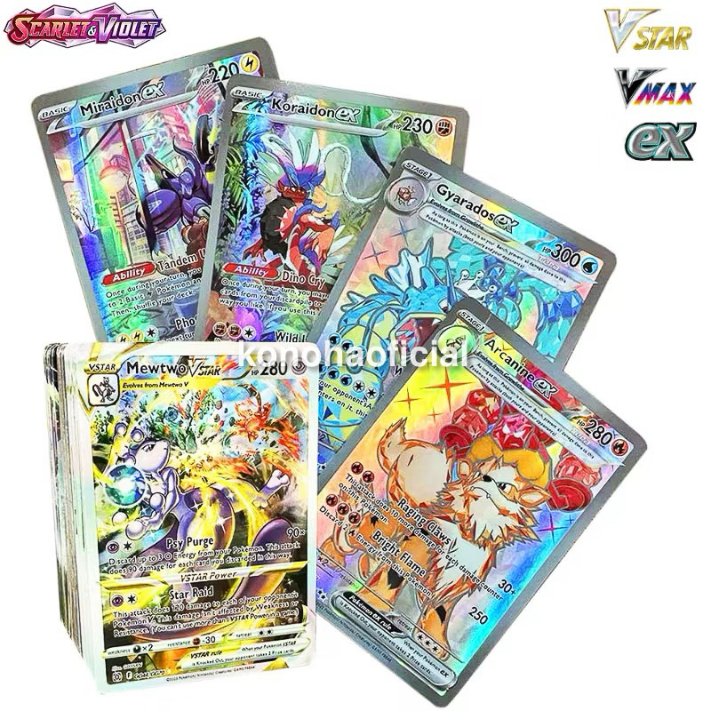 Cartas Pokémon Brilhantes 20/50/100 Lote Com Charizard Pikachu Raros EX ...