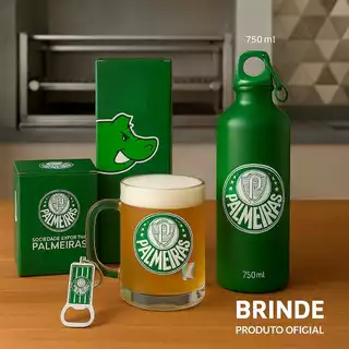 KIT PRESENTE DIA DOS NAMORADOS PALMEIRAS OFICIAL GARRAFA ALUMINIO CANECA VIDRO AMIGO SECRETO NATAL PALMEIRAS