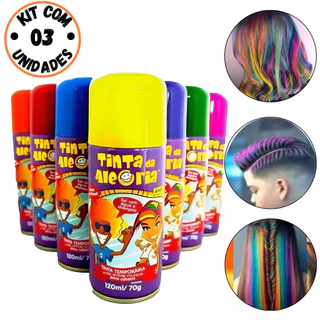 3 Spray Colorido Temporário para Crianças Fácil de Remover Uso Seguro