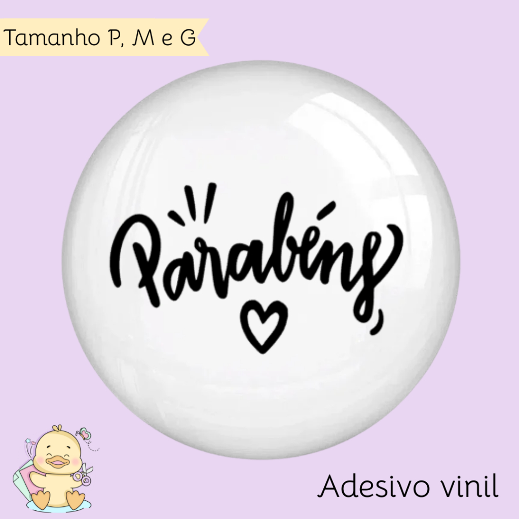 Adesivo Vinil "Parabéns" para bubbles, balões e bexigas - Aniversário