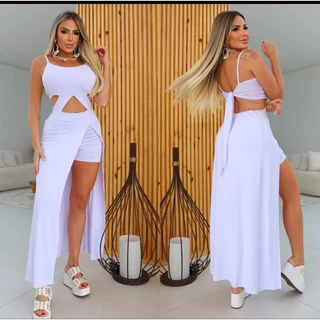 Vestido short Longo Feminino macaquinho com com Fenda e Recortes Elegância festas ano novo