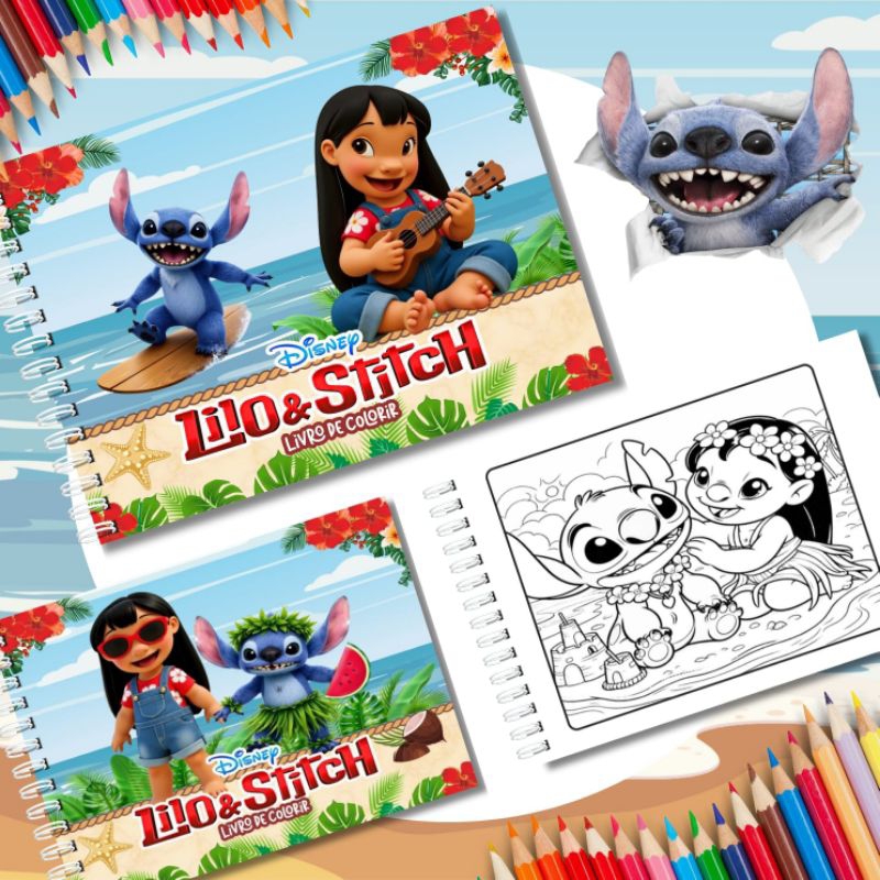 ENVIO IMEDIATO - Livro de Colorir Stitch 50 Folhas 180G Caderno de ...