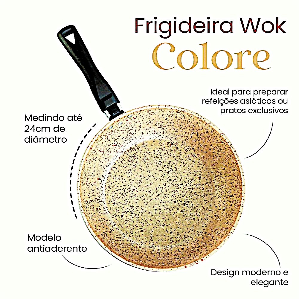 Frigideira WOK Colore - 24cm Antiaderente Não usa óleo - Bege Stone ...