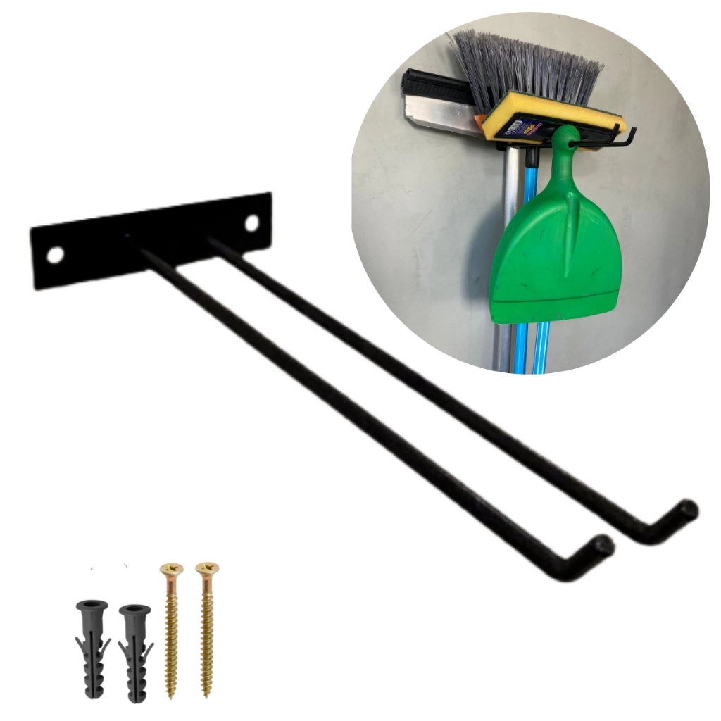 Suporte Porta Vassoura Rodo de Parede Organizador Gancho Incluso Parafusos e Buchas