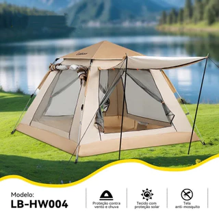 Barraca Camping Acampamento Grande Monta Sozinha 4 Pessoas Tecido Resistente LB-HW004 em Oferta na Shopee