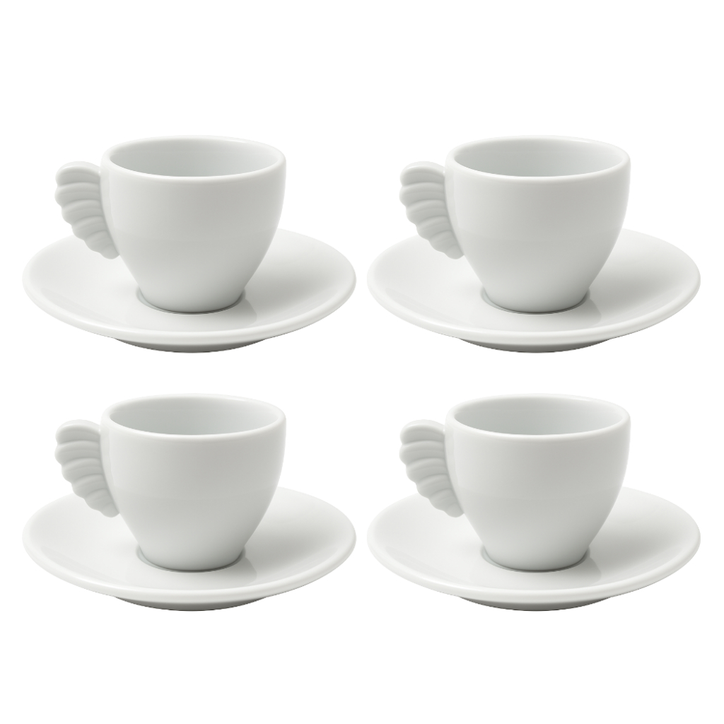 Jogo 4 Mini Xícaras Porcelana 80ml com Pires Alça de Asa Criativa Mesa ...