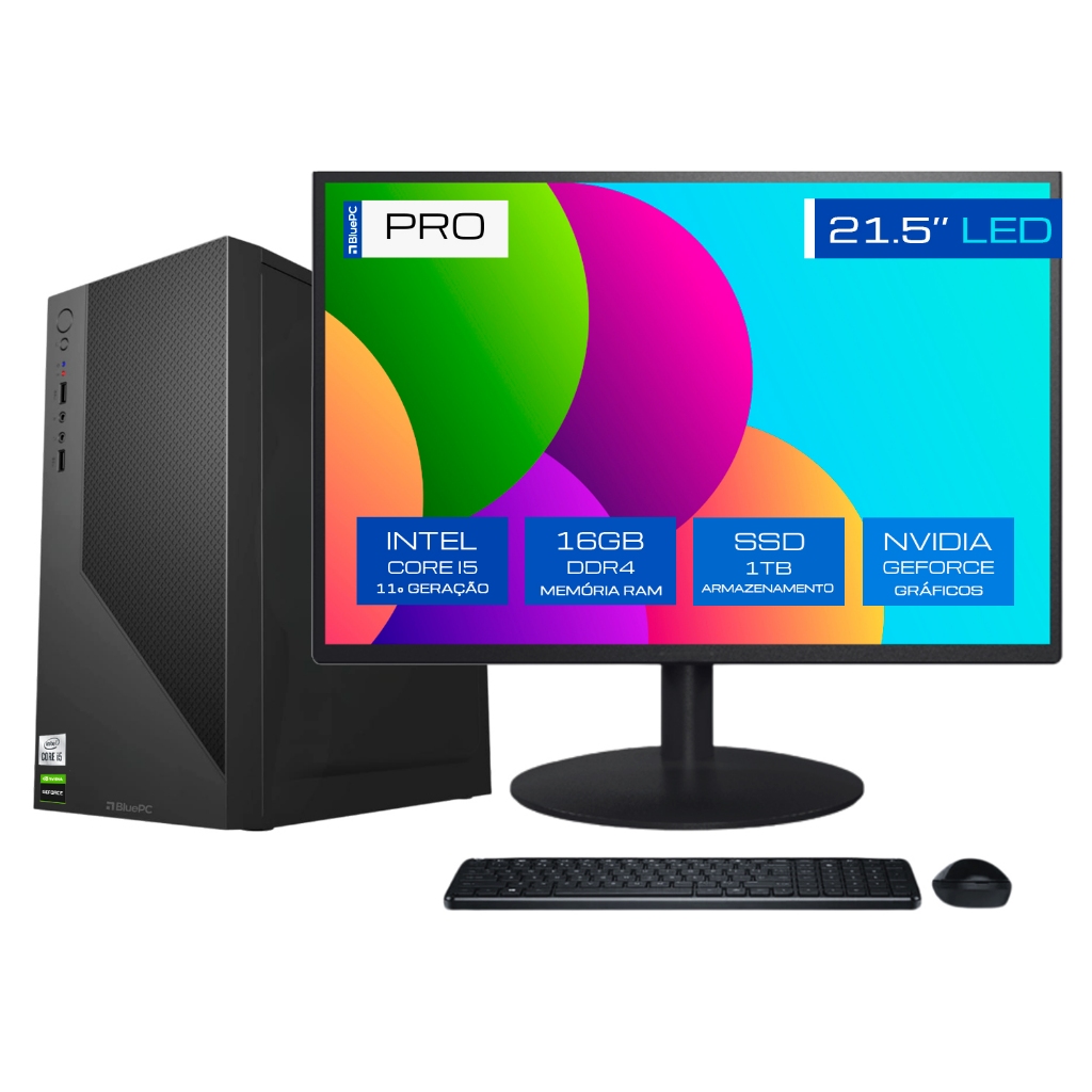 Computador BluePC PRO Intel i5 11400F, 16GB, SSD 1TB, Geforce, Win 11 Pro, Monitor 21 - CDBP-PRO176