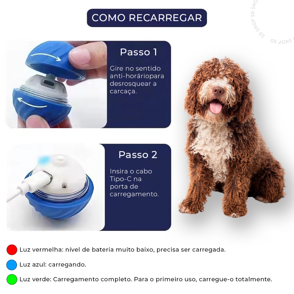Imagem do produto Bola De Brinquedo Elétrico Inteligente Rotação Automático Interativos RECARGA USB Cachorros Gatos 2