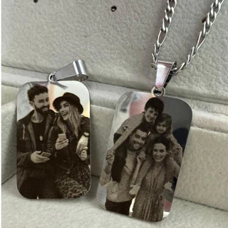 Corrente com Pingente Retangular Foto e Frase Gravação a Laser Aço Inox Colar Personalizado Presente Brinde Namorados