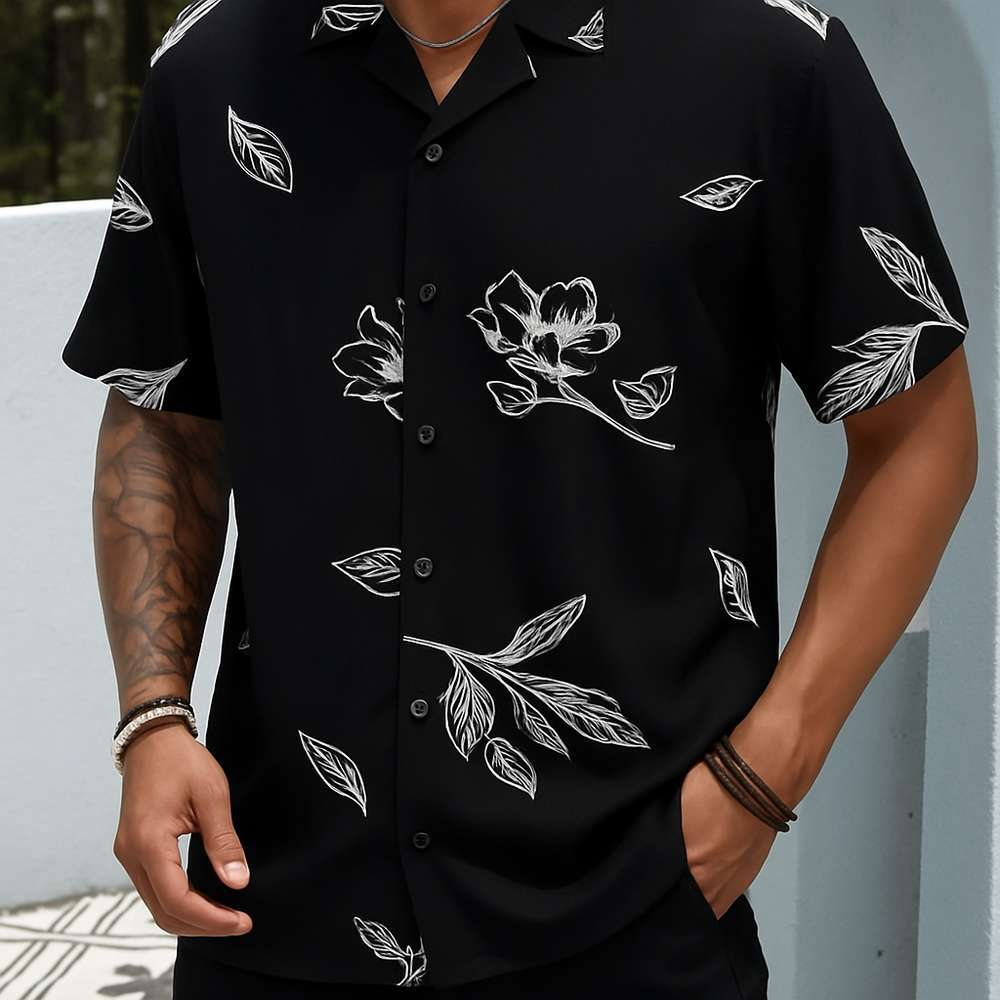 JL . Camisa Floral Havaiana Praia Verão Masculino Manga Curta De Botão Tecido Viscose