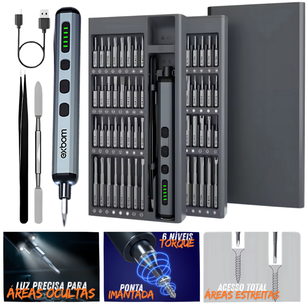 Parafusadeira elétrica de precisão recarregável 68 em 1 Portátil Chave de Fenda ponta imantada