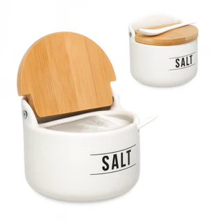 Saleiro De Porcelana Com Colher Tampa Bambu 290ml Manhattan