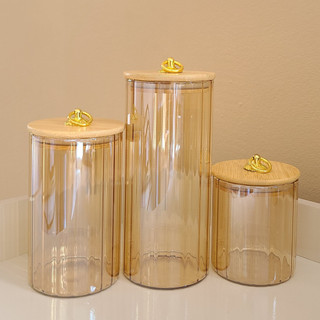 Conjunto Potes de Vidro com Tampa Bambu Cristal Porta Mantimentos Cozinha 3 Peças — foto 4 — Achou Levou Brasil