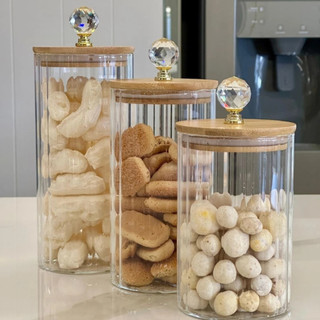 Conjunto Potes de Vidro com Tampa Bambu Cristal Porta Mantimentos Cozinha 3 Peças — foto 2 — Achou Levou Brasil