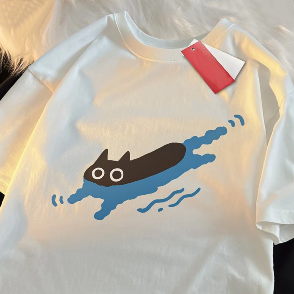 Camisa Camiseta Cat Natação Aesthetic Unissex 100% Algodão