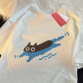 Camisa Camiseta Cat Natação Aesthetic Unissex 100% Algodão