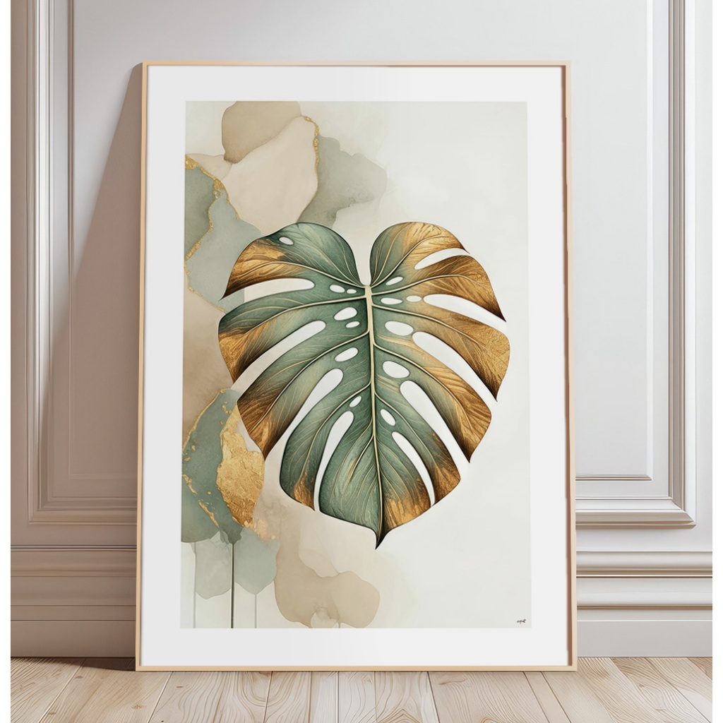 Quadros Decorativos com Moldura Filete Av Sala Abstrato Costela de Adão em Aquarela