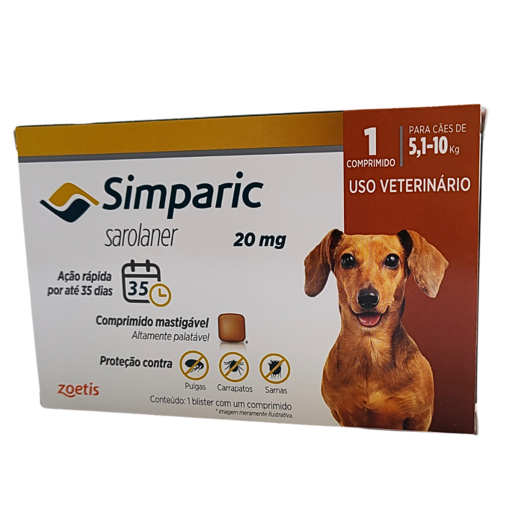 Simparic 20mg Zoetis para Cães de 5,1 a 10kg remédio para pulgas ...