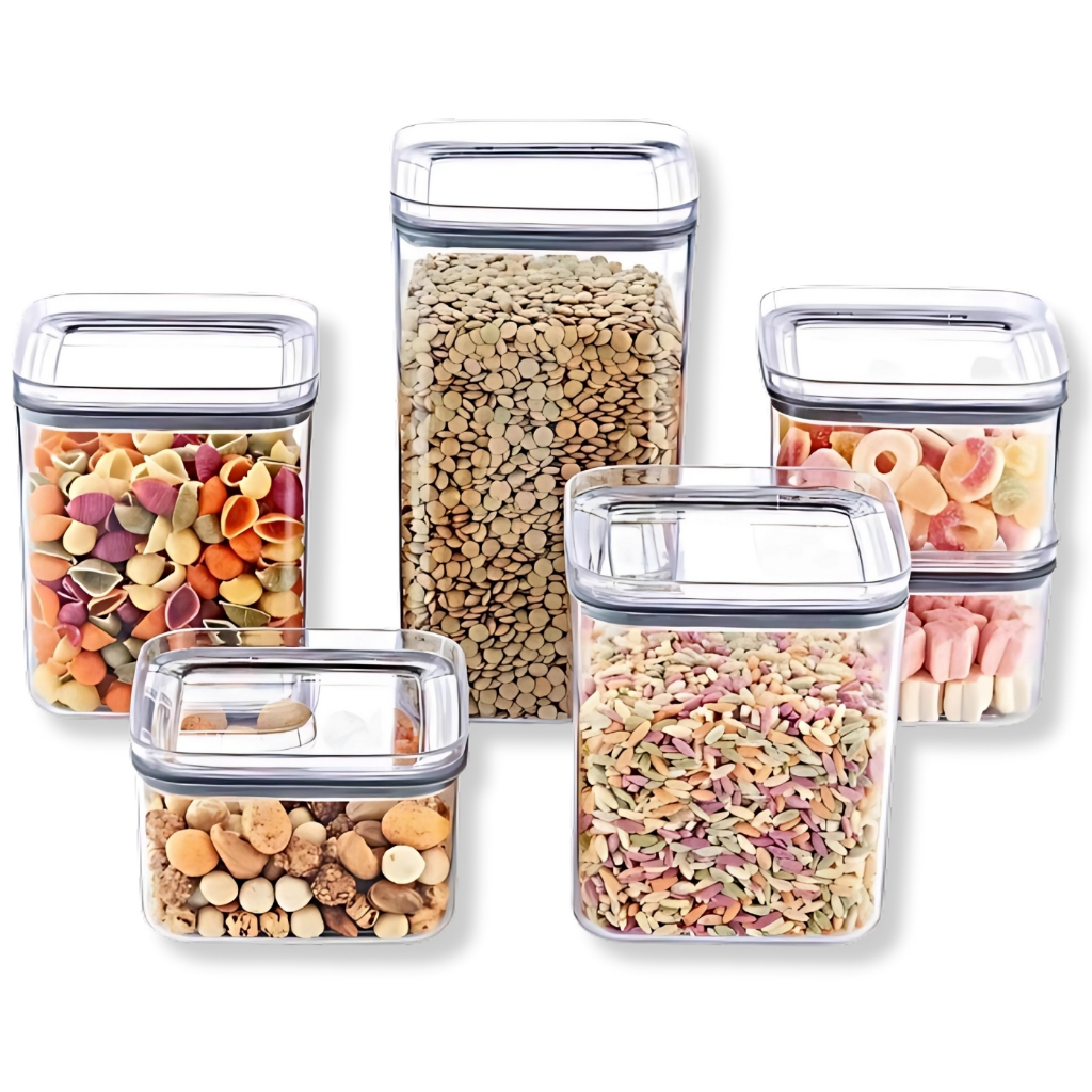 Kit Potes Herméticos Crystal Clear Tampa Vedação Quadrado Acrílico Ideal Para Cozinha Organizada | Shopee Brasil