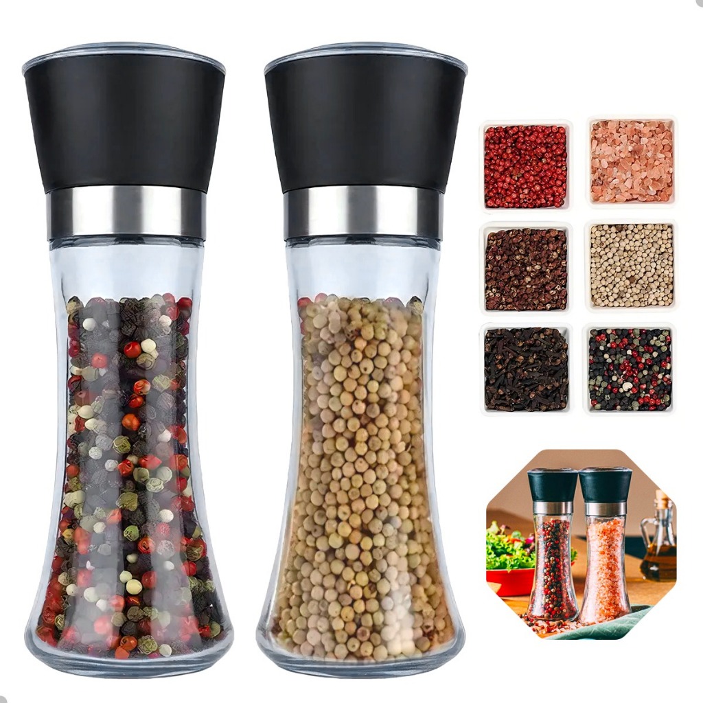 Conjunto de 2 Moedores de Temperos, Sal e Pimenta, Manual, V