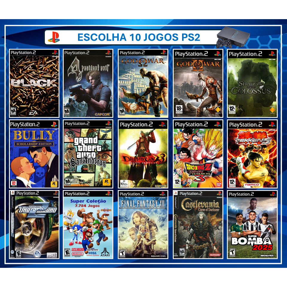 JOGOS PS2 ESCOLHA 10 JOGOS PREFERIDOS PS2 | Shopee Brasil